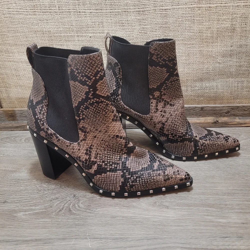Charles By Charles David Snakeskin Ankle Boots with Studs Size 10